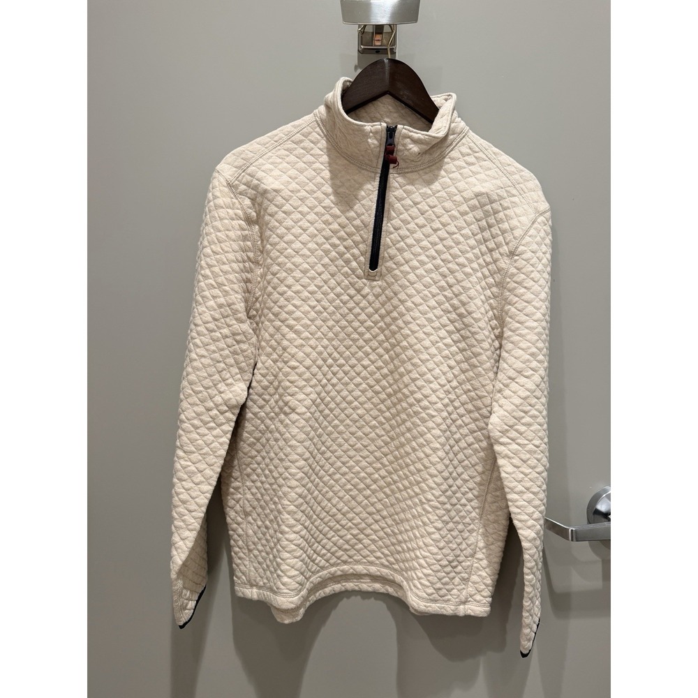 J Crew 1/4 Zip Pullover Mens Medium Beige Diamond Quilted Authentic Fleece